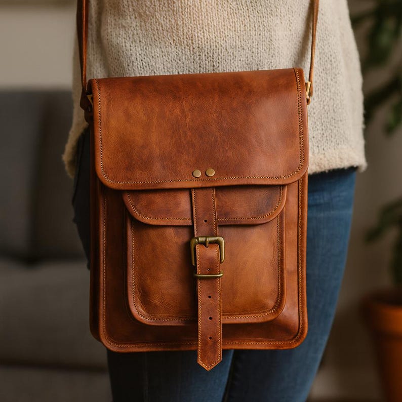 Vintage Leather Crossbody Bag for Men & Women, Full Grain Leather Messenger Bag, Handmade Rustic Shoulder Satchel, Everyday Travel Sling Bag