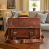 Full Grain Leather Satchel Bag, Mens Leather Laptop Bag, Vintage Messenger Briefcase, Handmade Crossbody Work Bag