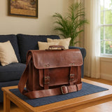 Full Grain Leather Satchel Bag, Mens Leather Laptop Bag, Vintage Messenger Briefcase, Handmade Crossbody Work Bag