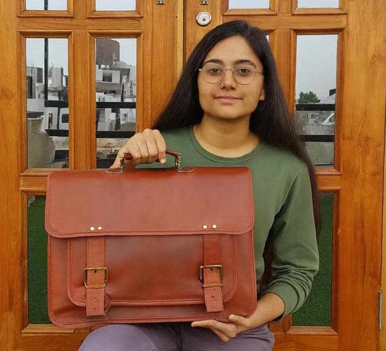 Full Grain Leather Satchel Bag, Mens Leather Laptop Bag, Vintage Messenger Briefcase, Handmade Crossbody Work Bag