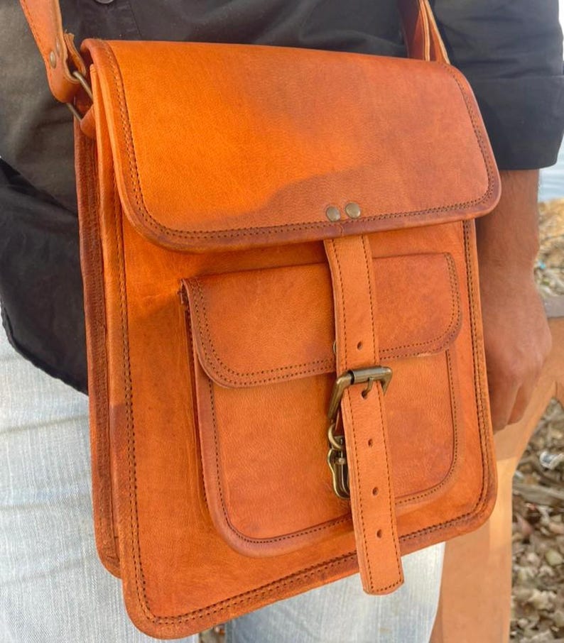 Vintage Leather Crossbody Bag for Men & Women, Full Grain Leather Messenger Bag, Handmade Rustic Shoulder Satchel, Everyday Travel Sling Bag