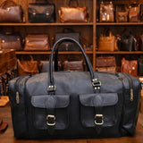 Black Leather Duffle Bag for Men, Handmade Travel Weekender Bag , Vintage Gym Overnight Bag, Full Grain Leather