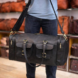 Black Leather Duffle Bag for Men, Handmade Travel Weekender Bag , Vintage Gym Overnight Bag, Full Grain Leather