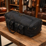 Black Leather Duffle Bag for Men, Handmade Travel Weekender Bag , Vintage Gym Overnight Bag, Full Grain Leather