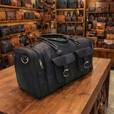 Black Leather Duffle Bag for Men, Handmade Travel Weekender Bag , Vintage Gym Overnight Bag, Full Grain Leather